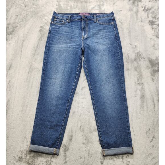 Gloria Vanderbilt Jeans Womens 10 Blue Boyfriend Cuffed Relaxed Stretch Denim - Picture 1 of 15
